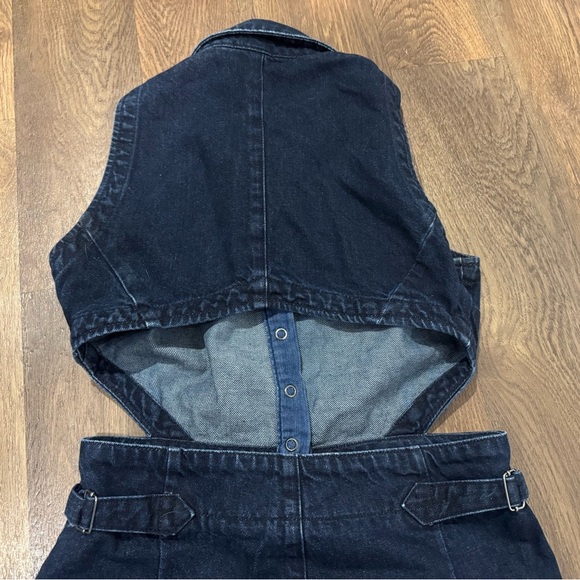 ASOS Back Cutout Dark Wash Blue Denim Jumpsuit Collared Sleeveless size 10 - Picture 13 of 16